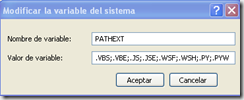 Print de pantalla en detalle de la modificación de la variable de entorno PATHEXT