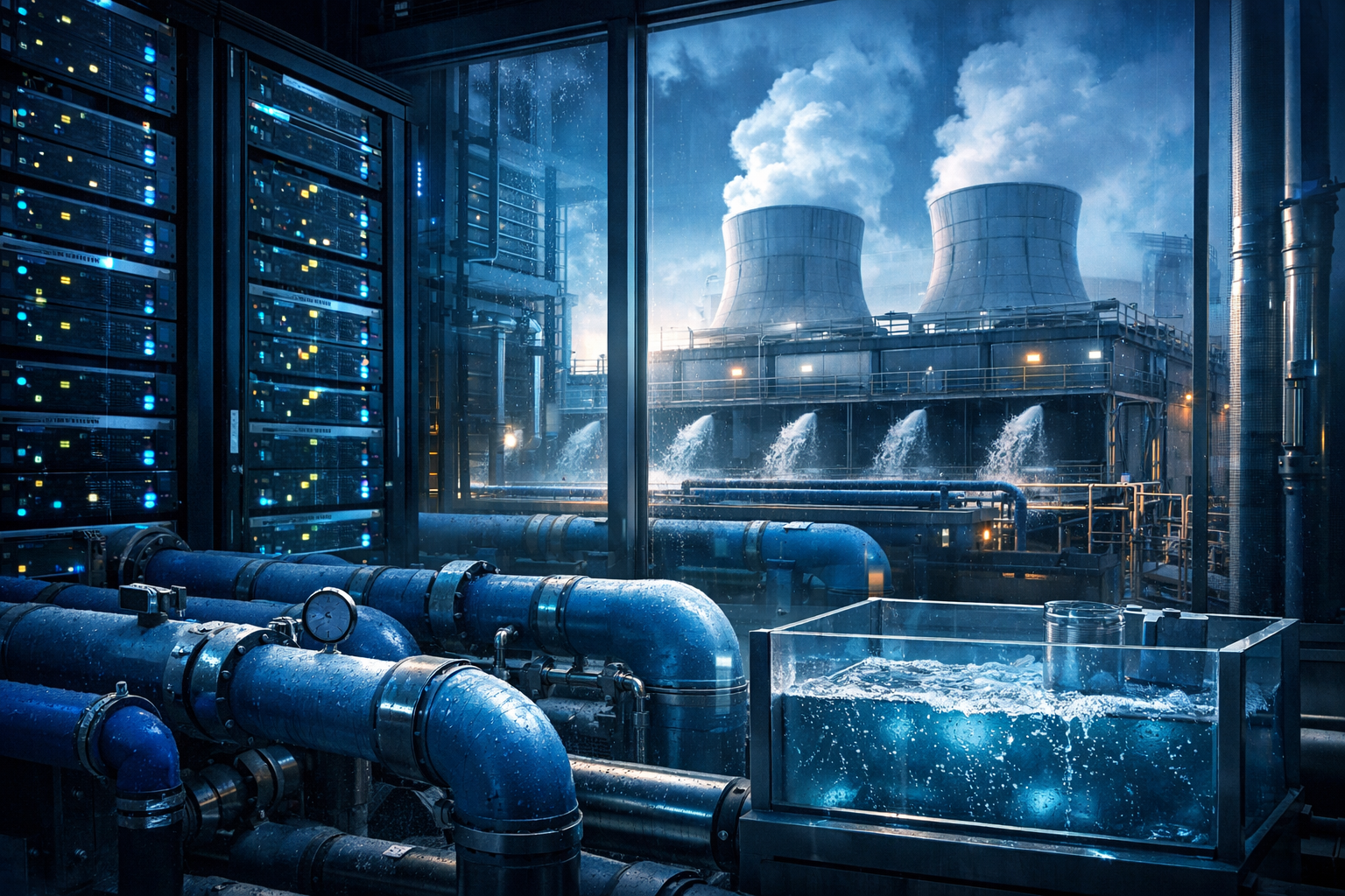 Centro de datos con servidores y sistema de refrigeración por agua | Inteligencia Artificial Gasta Agua | IA | Tecnología | Dslab
